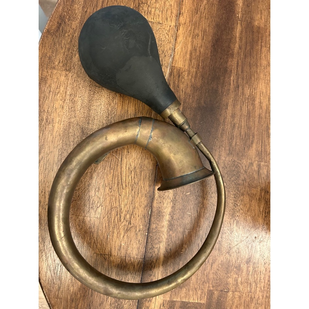 Vintage Brass Car Horn Antique Style Rubber Squeeze Bulb Coiled Bugle 12.5 inch